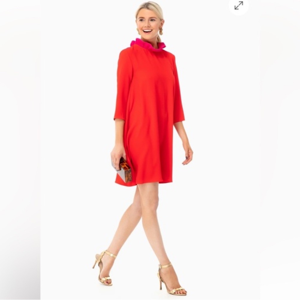 Tuckernuck Red Mini Dress with Pink Ruffled Collar